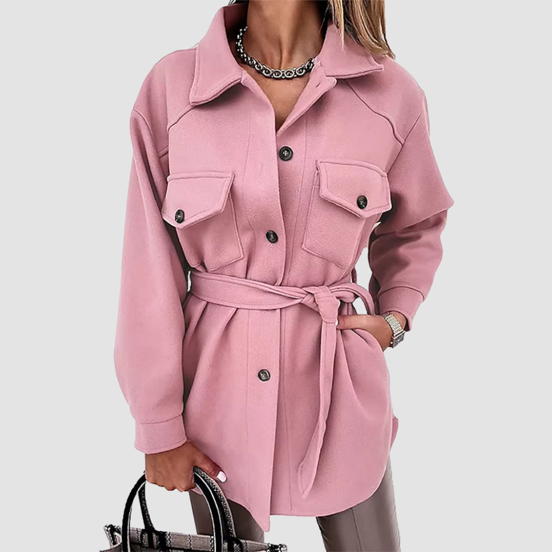 Women's Long Belted Shacket with Flap Pockets