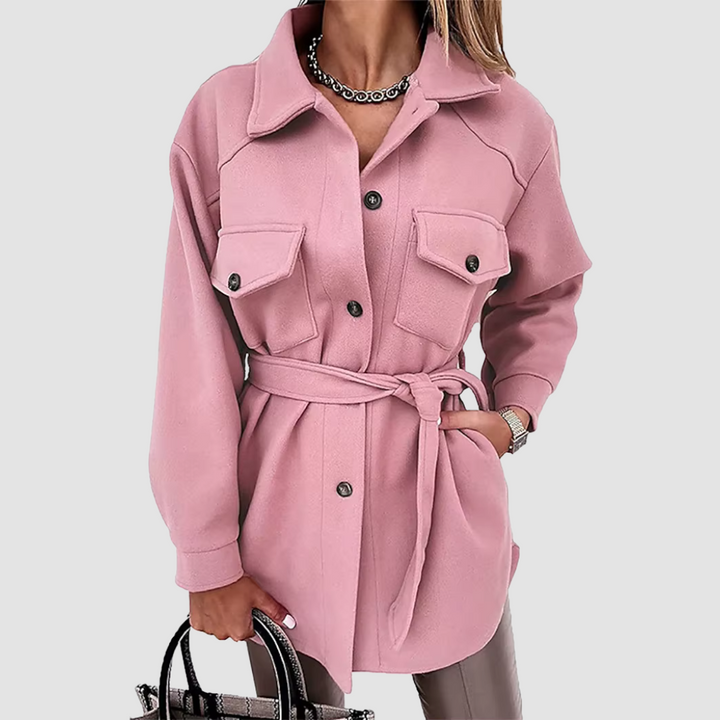 Women's Long Belted Shacket with Flap Pockets
