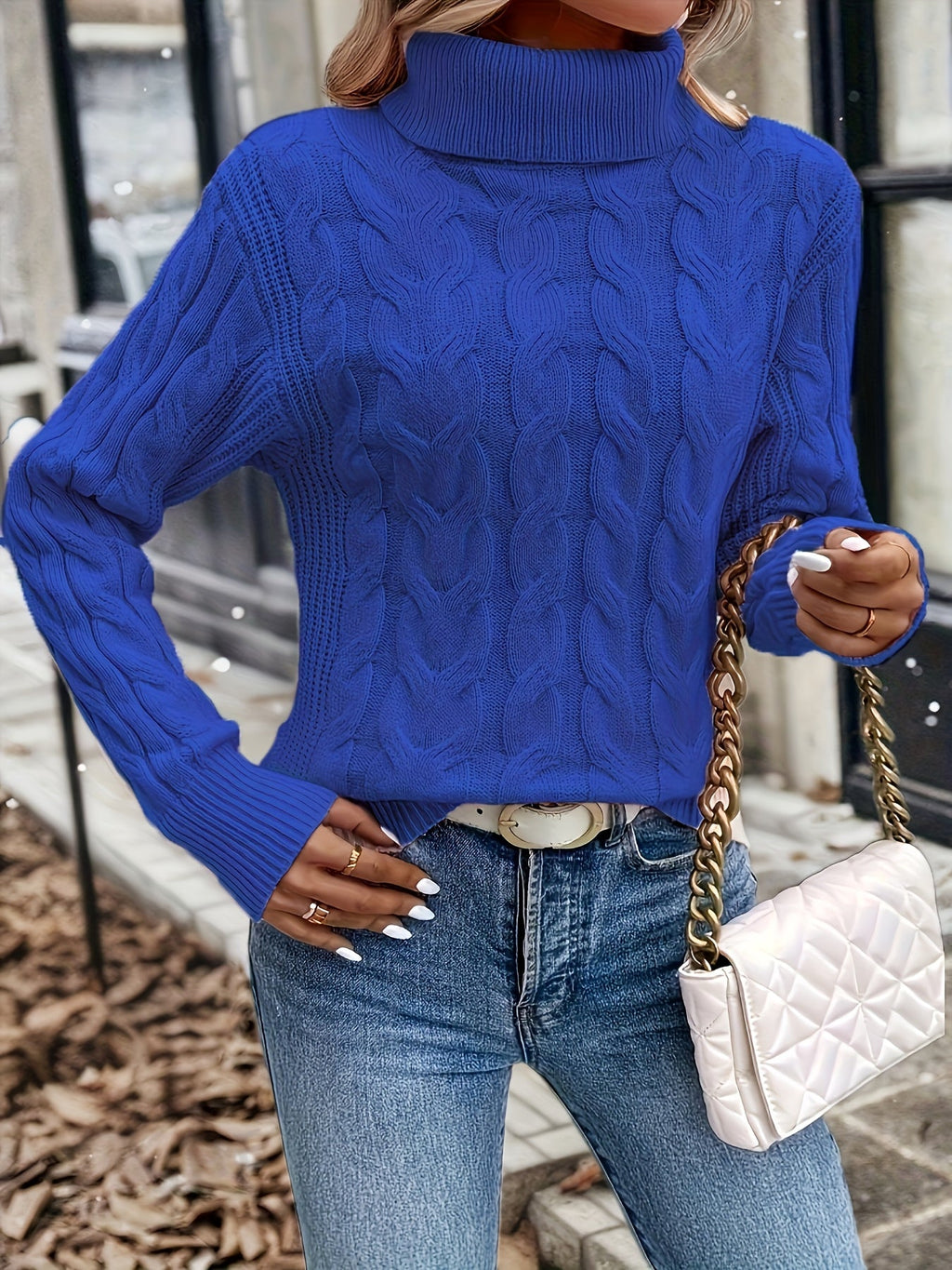 Women's Cable Knit Turtleneck Jumper