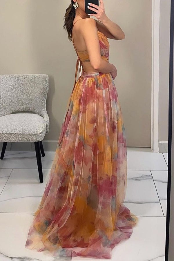 Women's V-Neck Printed Maxi Dress