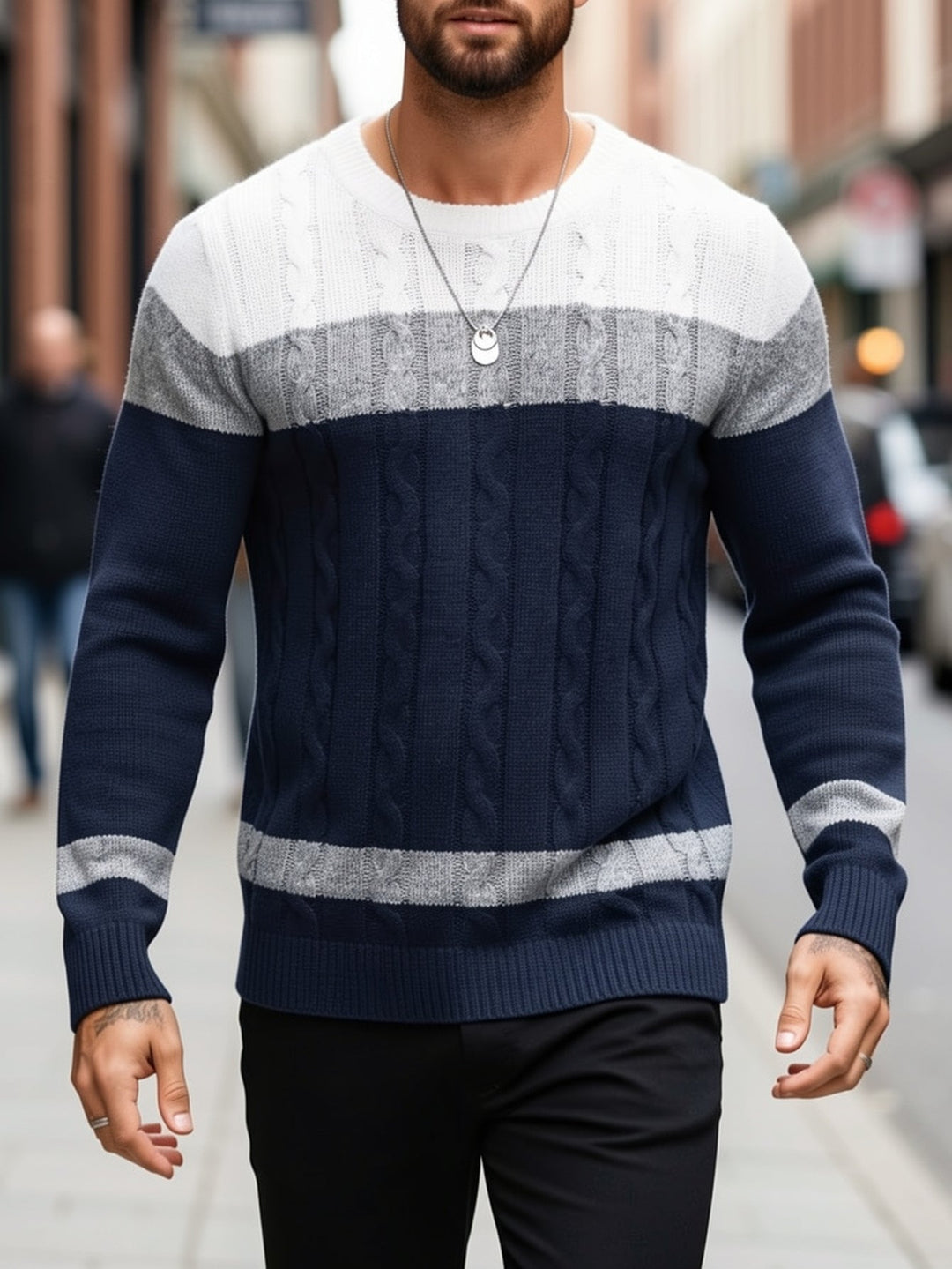 Men's Cable Knit Crew Neck Jumper