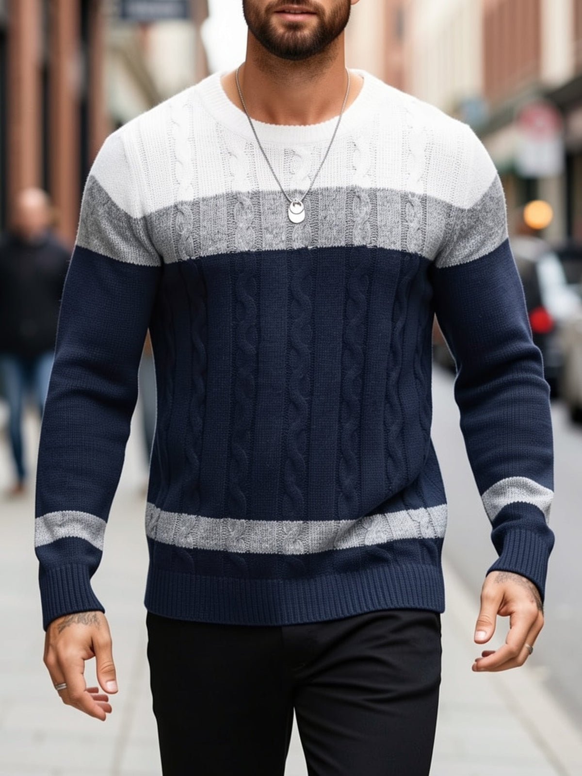 Maglione girocollo da uomo in maglia a trecce