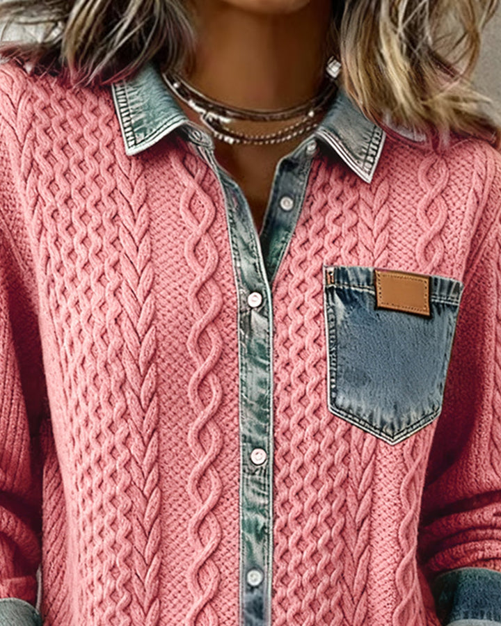 Long Sleeve Denim Patchwork Shirt