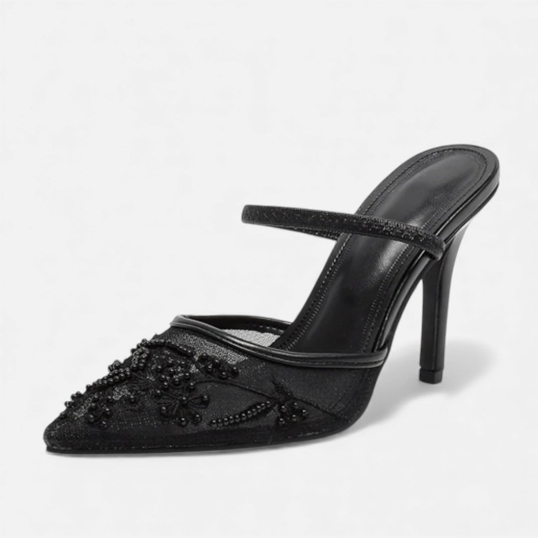 Natalia | Women's Mesh Embroidered Pointed Toe Heels