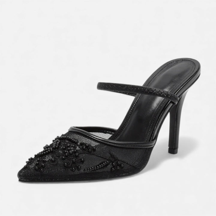 Natalia | Women's Mesh Embroidered Pointed Toe Heels