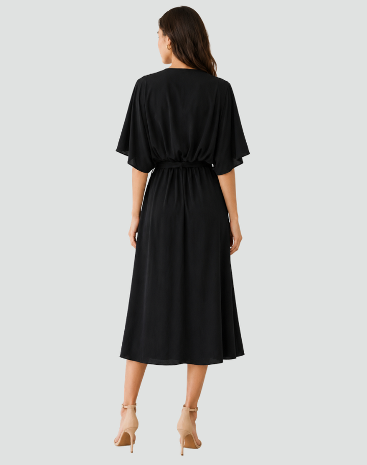 Women's Tie Waist Wrap Midi Dress