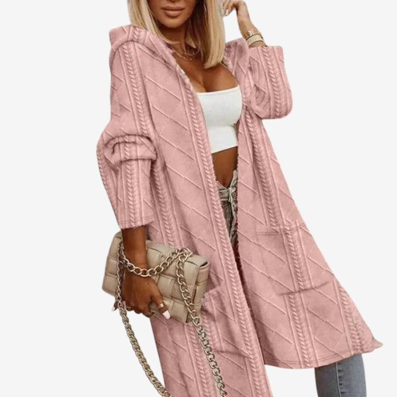Women's Cable Knit Hooded Cardigan