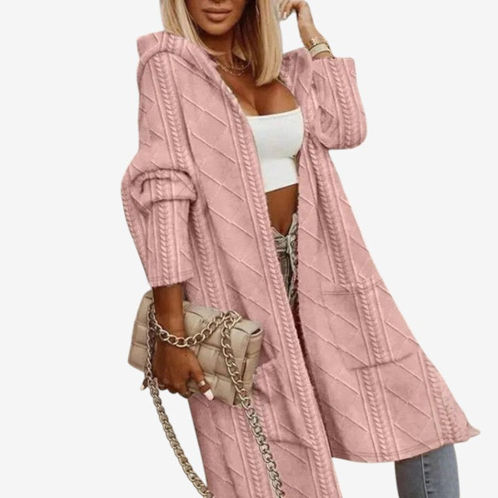 Women's Cable Knit Hooded Cardigan