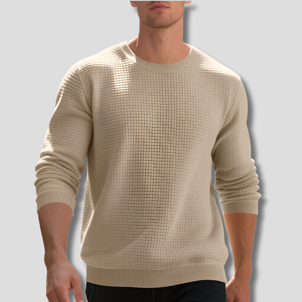 Men's Waffle Knit Crew Neck Jumper