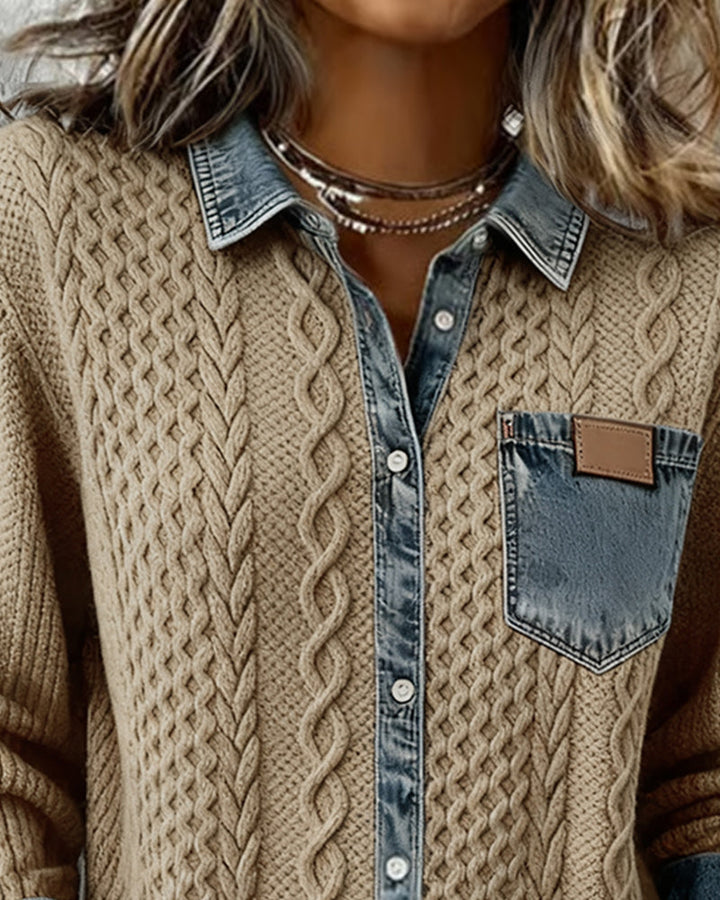 Long Sleeve Denim Patchwork Shirt