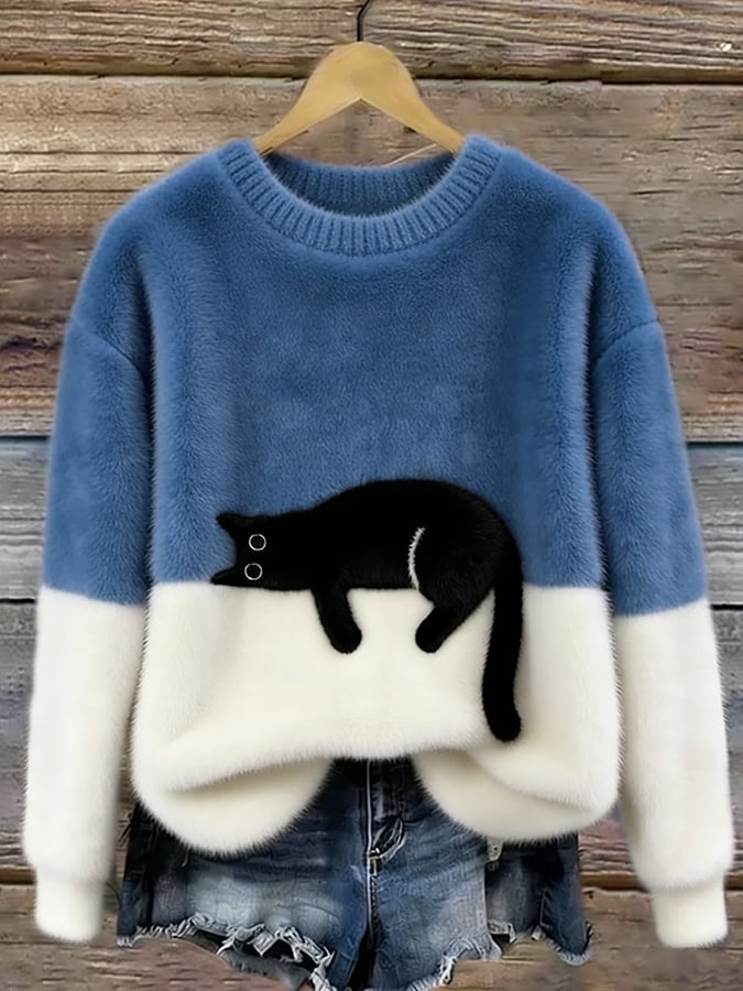 Women's Oversized Jumper with Cat Motif