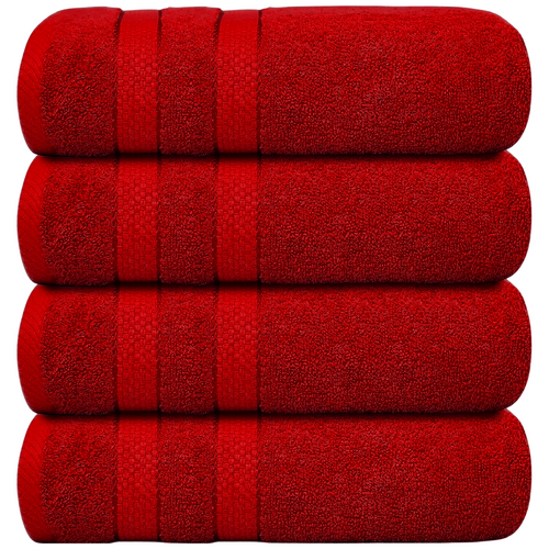 4-Piece Bath Towel Set with Quick-Dry Cotton Terry and Dobby Border - Image 1