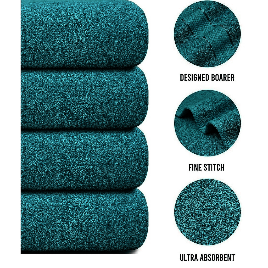 4-Piece Bath Towel Set with Quick-Dry Cotton Terry and Dobby Border - Image 21