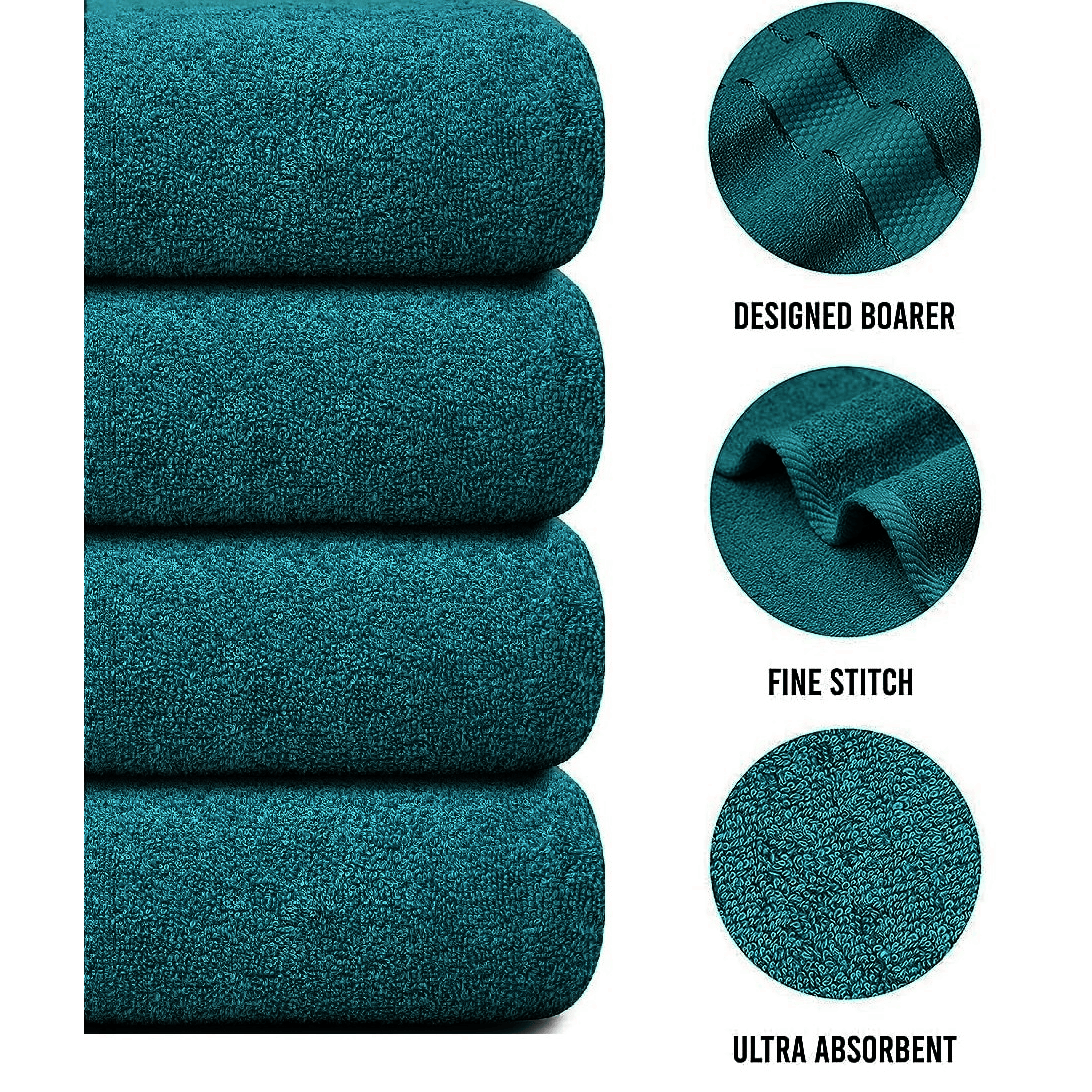 4-Piece Bath Towel Set with Quick-Dry Cotton Terry and Dobby Border - Image 21