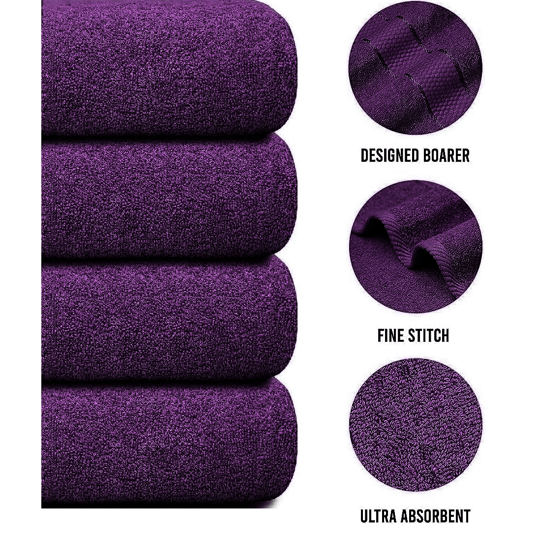 4-Piece Bath Towel Set with Quick-Dry Cotton Terry and Dobby Border - Image 24
