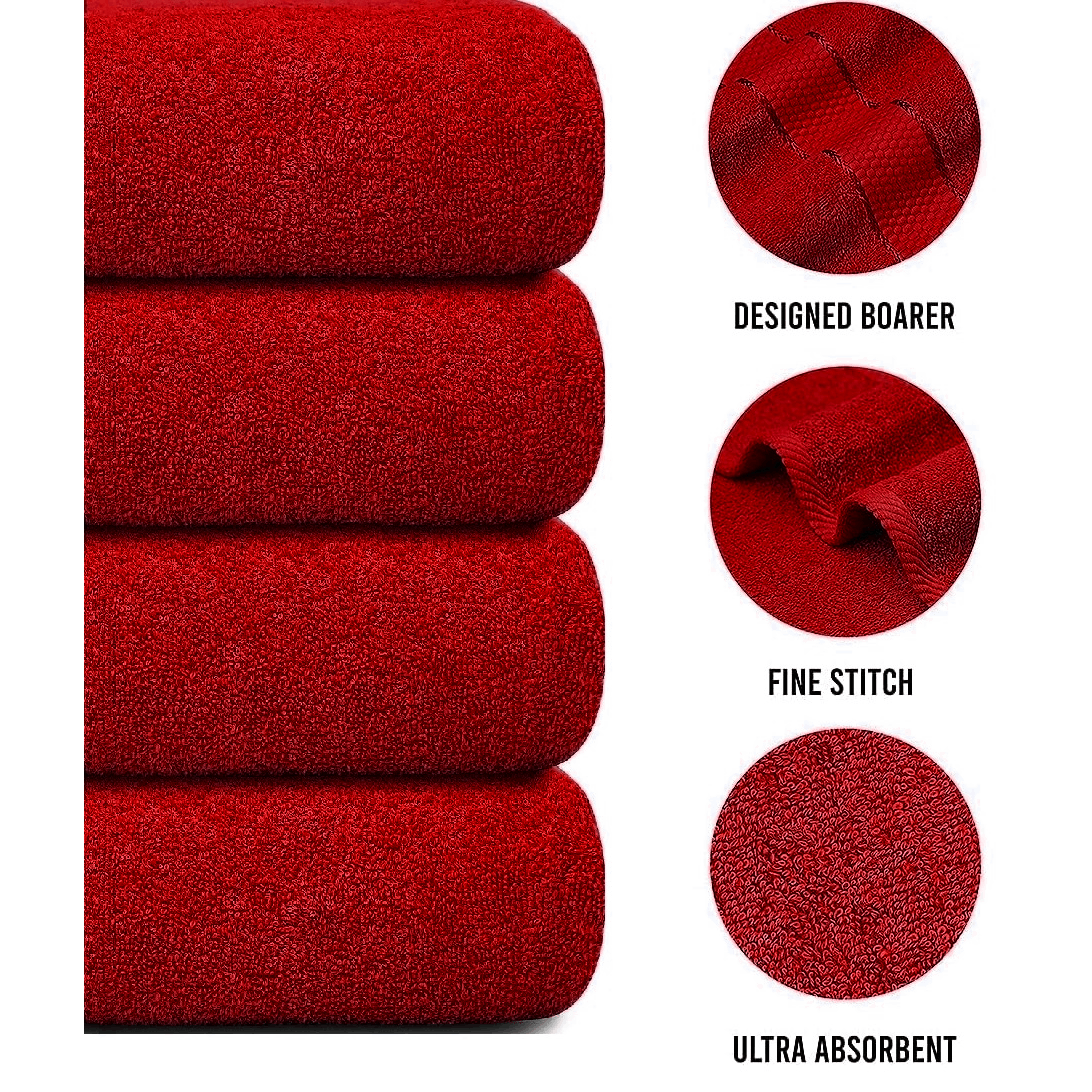 4-Piece Bath Towel Set with Quick-Dry Cotton Terry and Dobby Border - Image 3