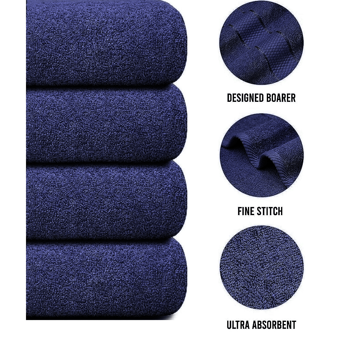 4-Piece Bath Towel Set with Quick-Dry Cotton Terry and Dobby Border - Image 33