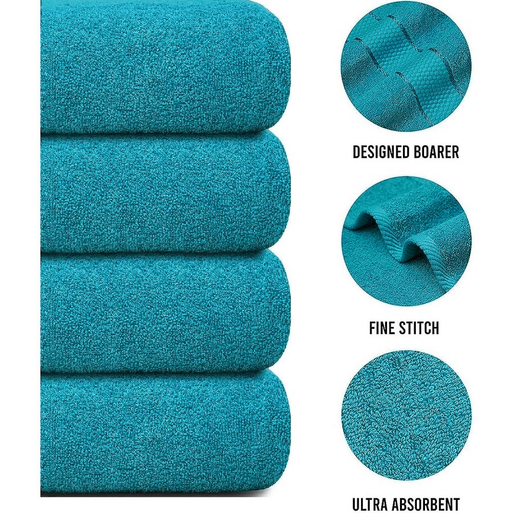 4-Piece Bath Towel Set with Quick-Dry Cotton Terry and Dobby Border - Image 36