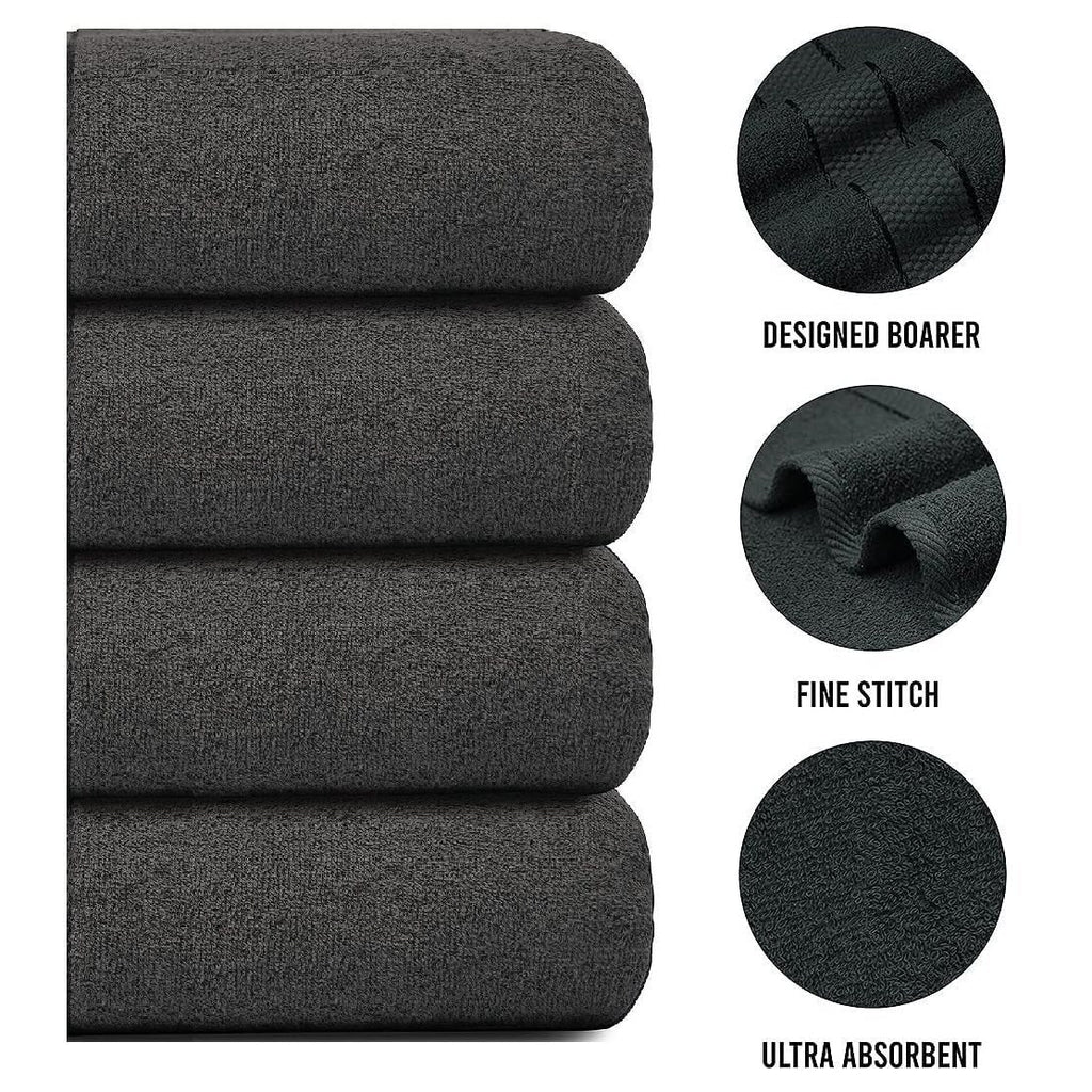 4-Piece Bath Towel Set with Quick-Dry Cotton Terry and Dobby Border - Image 39