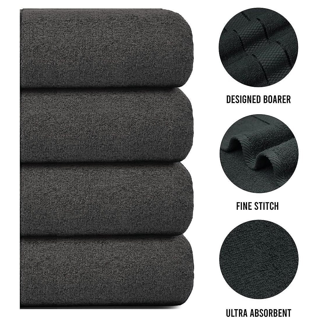 4-Piece Bath Towel Set with Quick-Dry Cotton Terry and Dobby Border - Image 39
