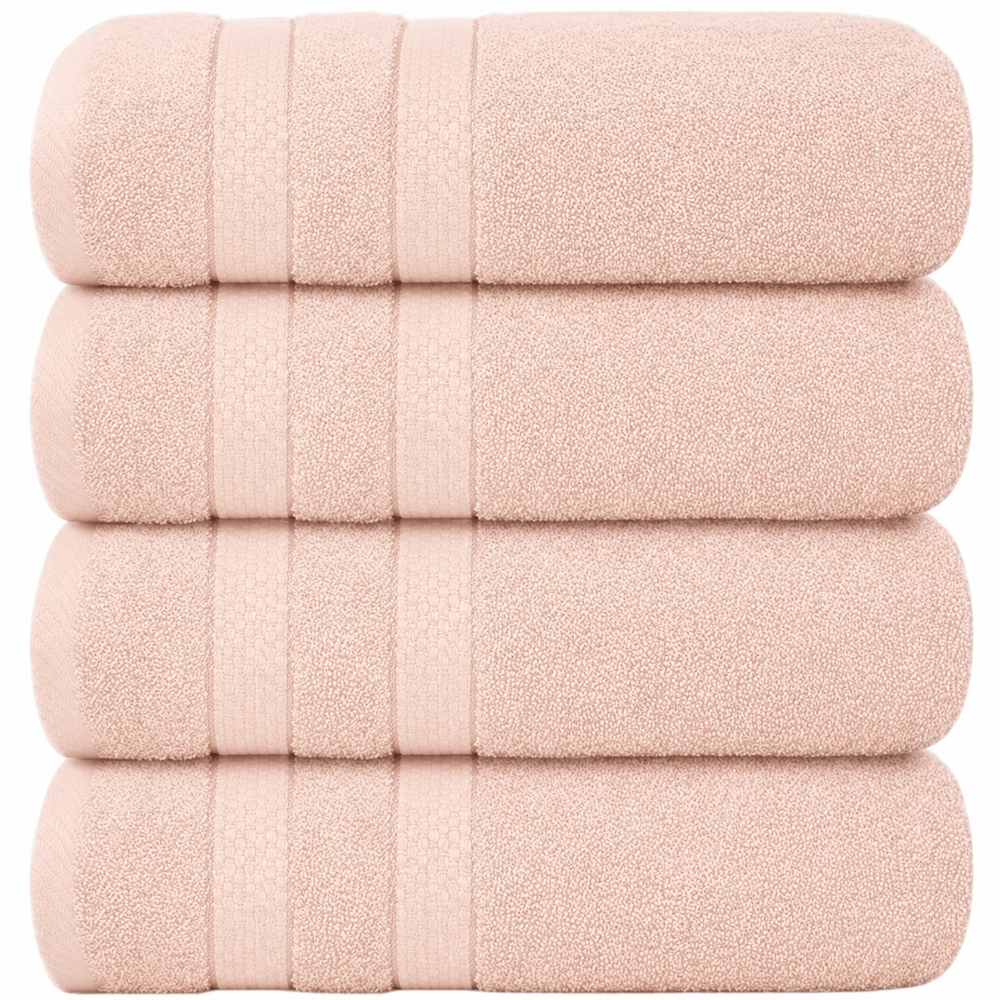 4-Piece Bath Towel Set with Quick-Dry Cotton Terry and Dobby Border - Image 44