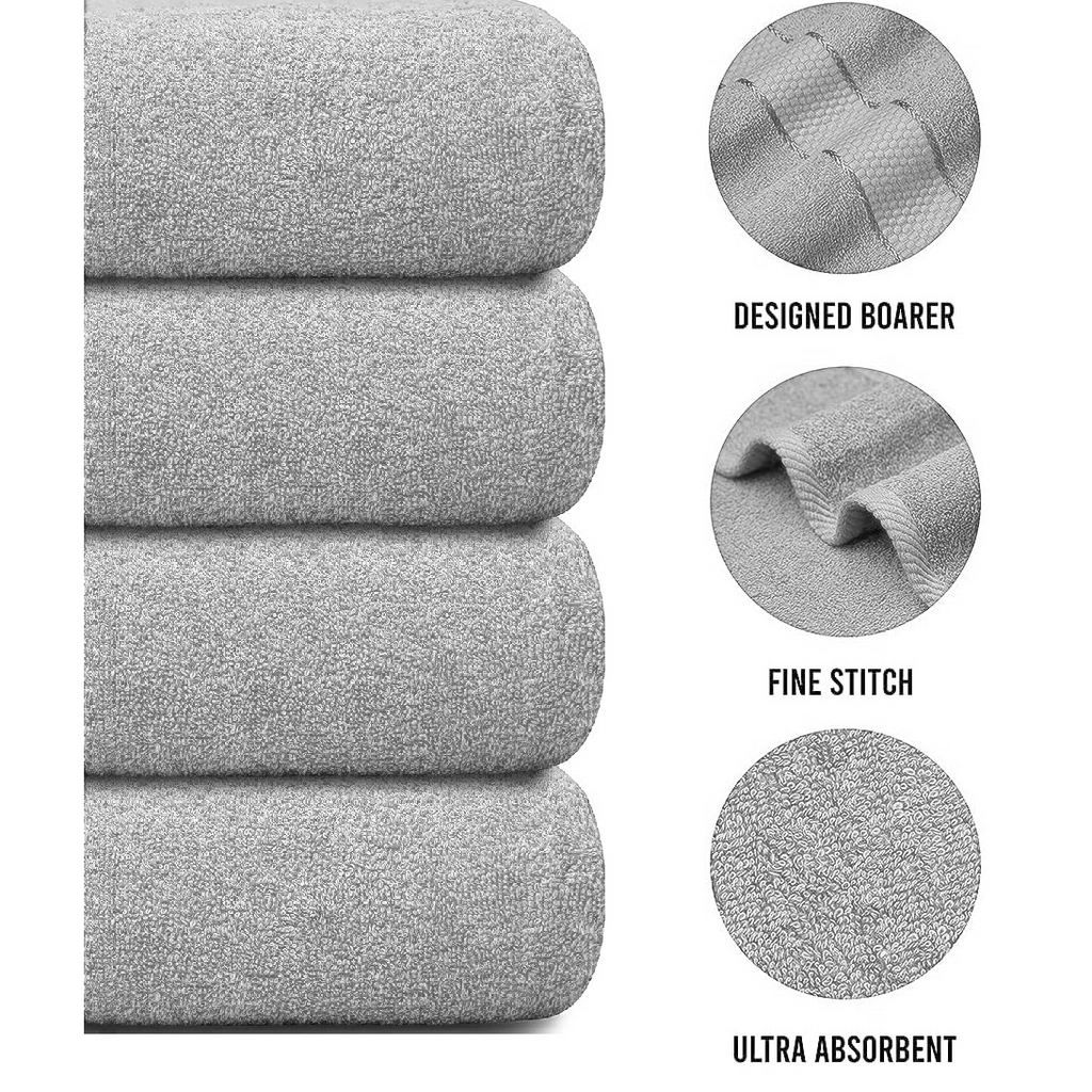 4-Piece Bath Towel Set with Quick-Dry Cotton Terry and Dobby Border - Image 6