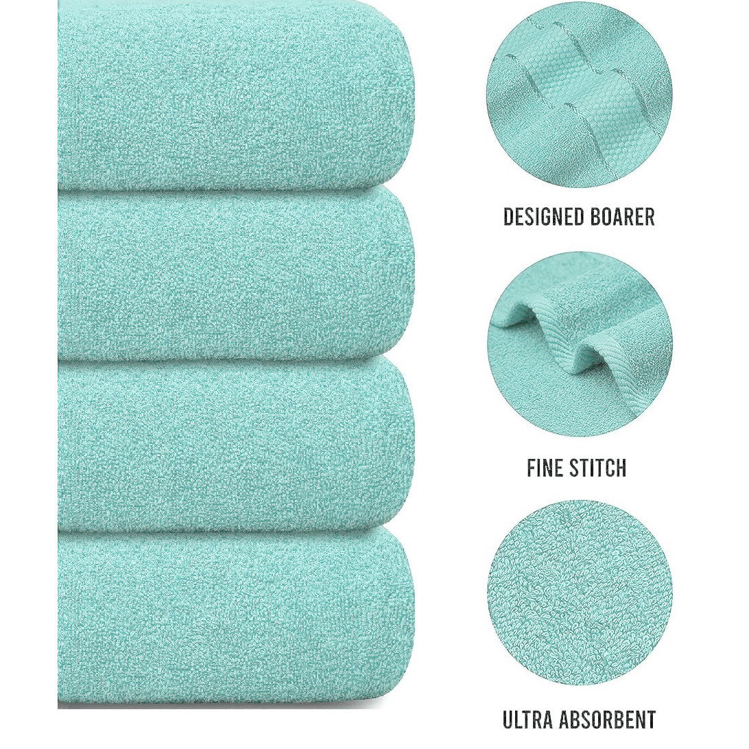 4-Piece Bath Towel Set with Quick-Dry Cotton Terry and Dobby Border - Image 9