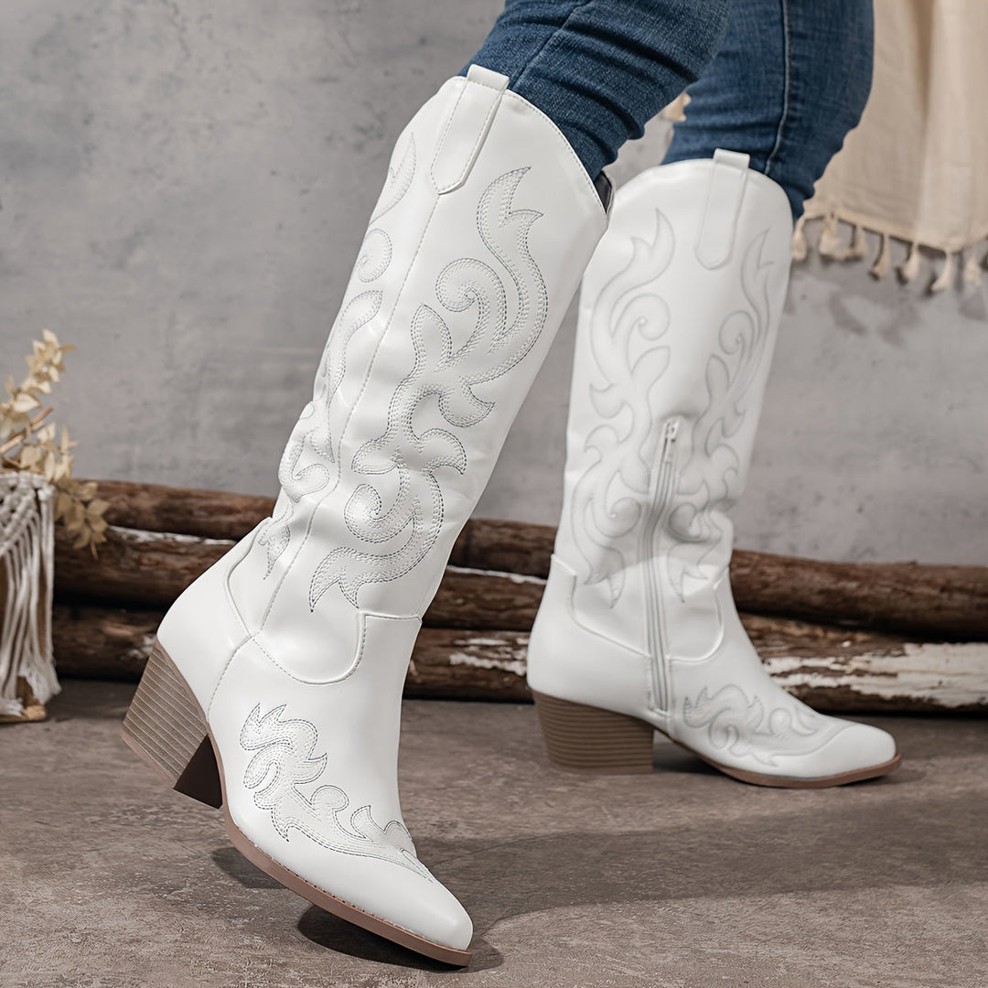 Women's Knee High Cowboy Boots with Block Heel
