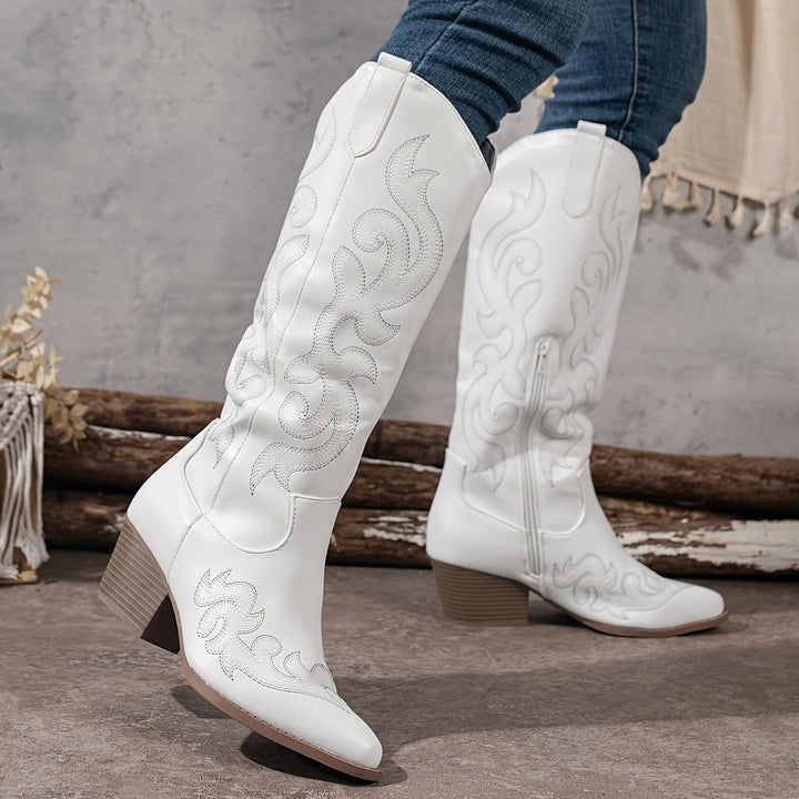 Women's Knee High Cowboy Boots with Block Heel