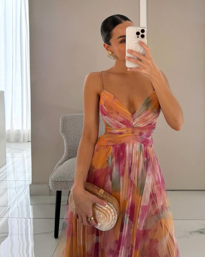 Women's V-Neck Printed Maxi Dress