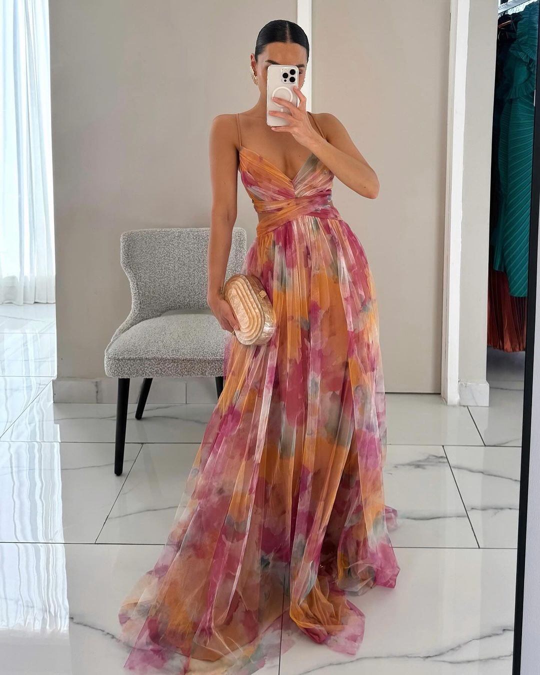 Women's V-Neck Printed Maxi Dress