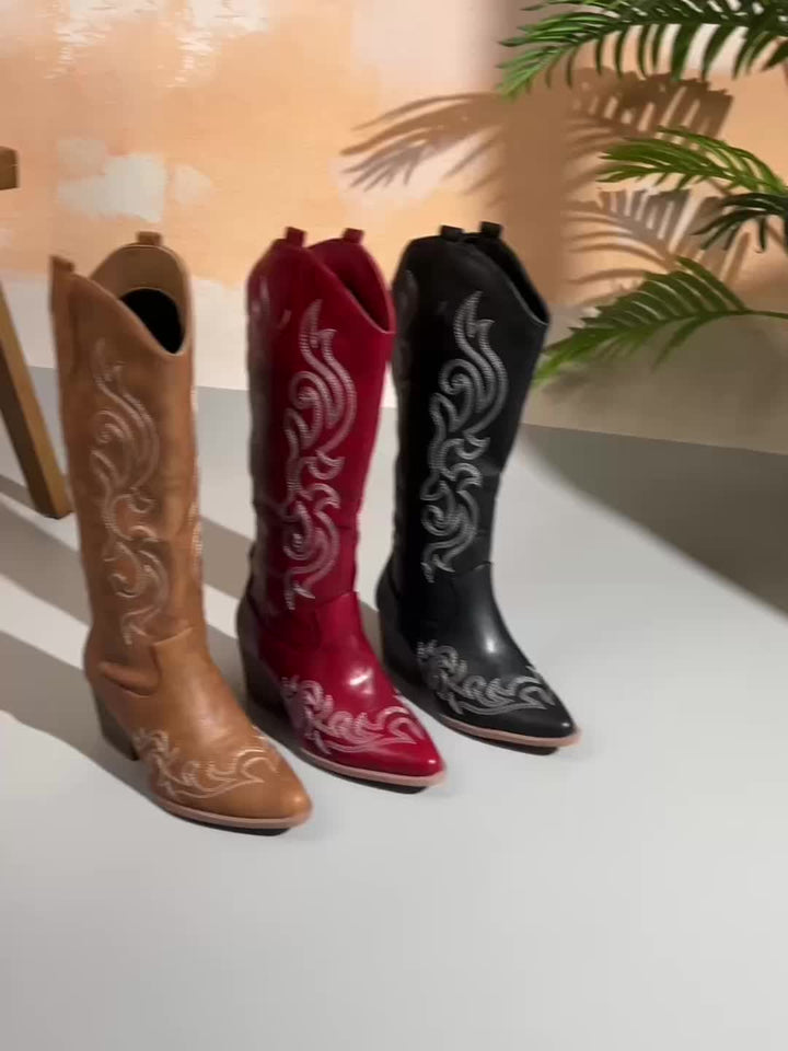 Women's Knee High Cowboy Boots with Block Heel