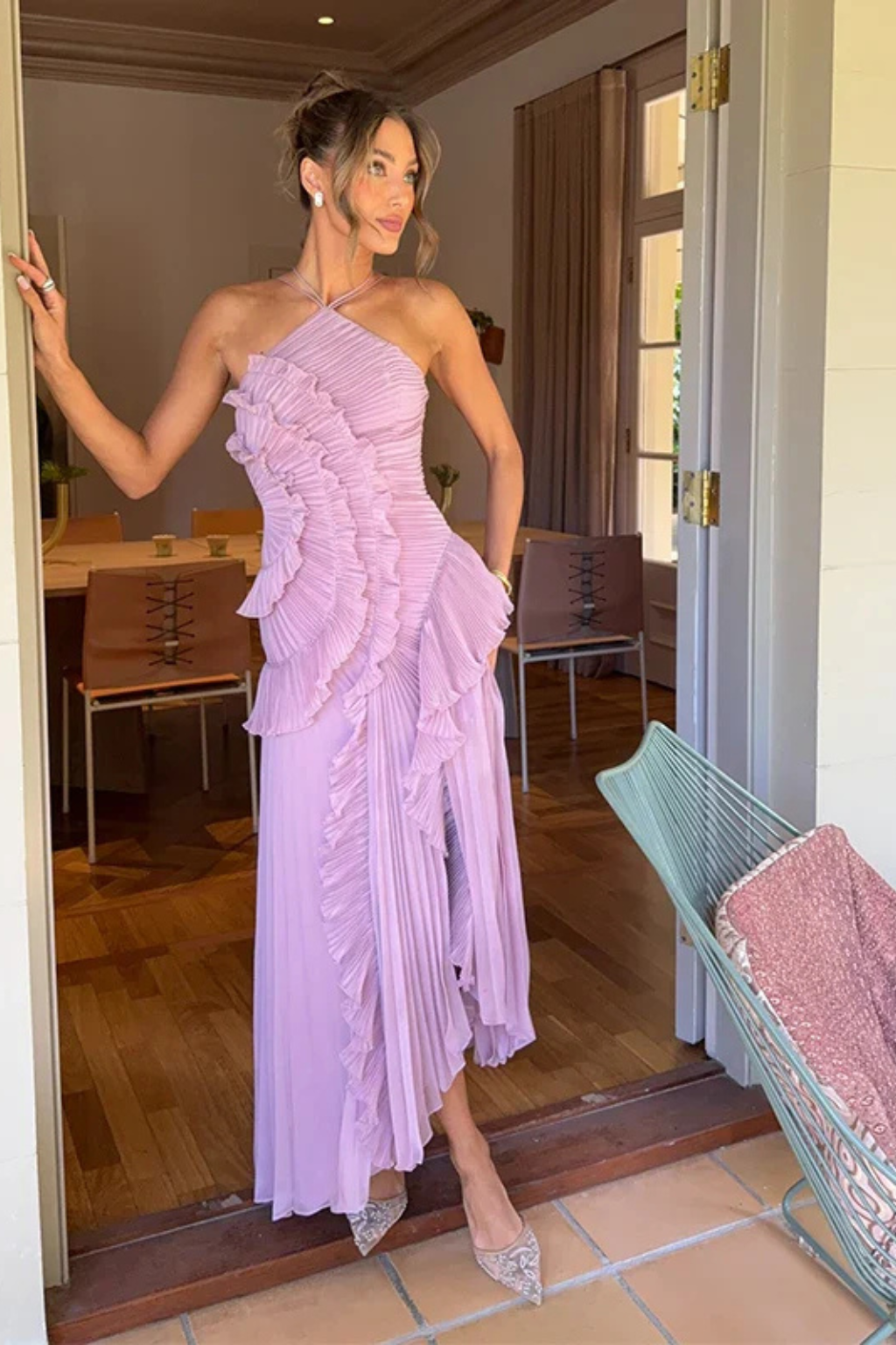 Women's Wedding Guest Ruffle Maxi Dress