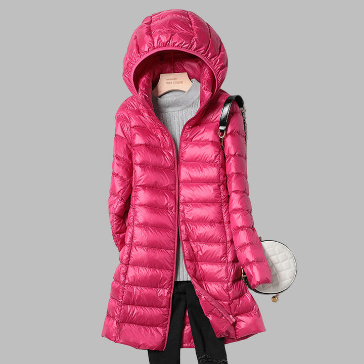 Women's Long Quilted Down Jacket with Hood