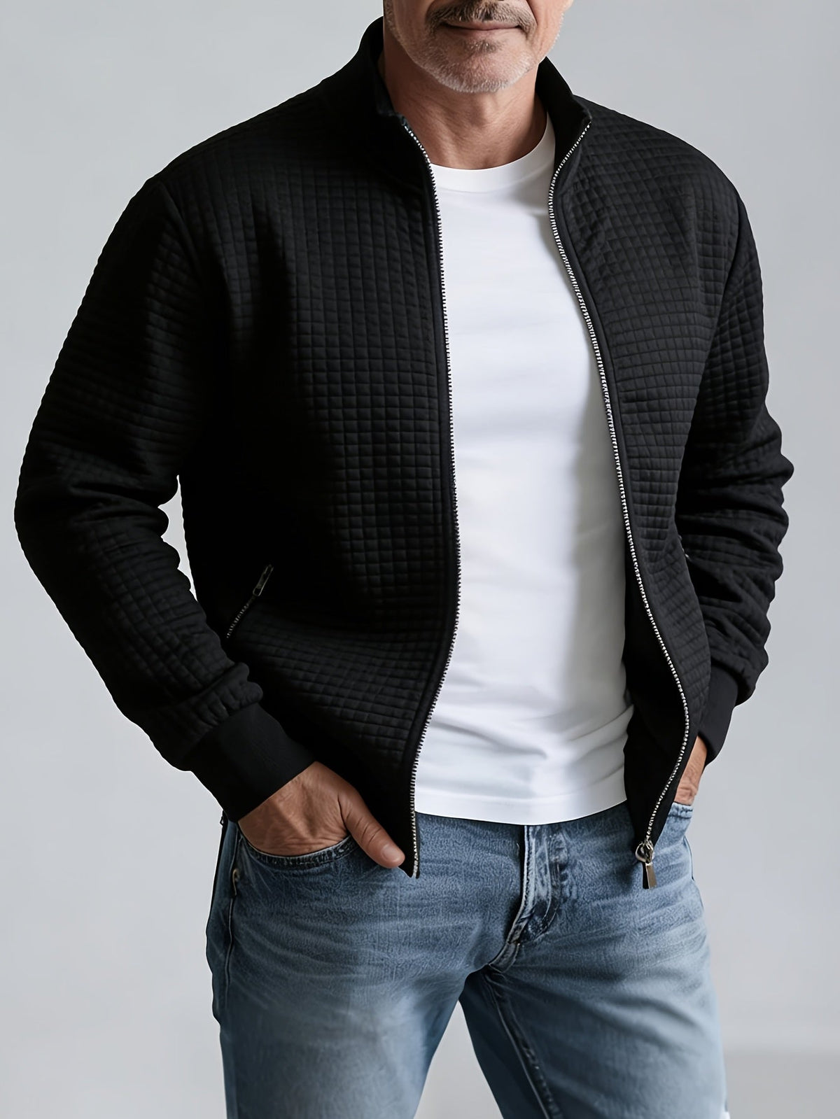 Men's Zip Up Cardigan with Stand Up Collar