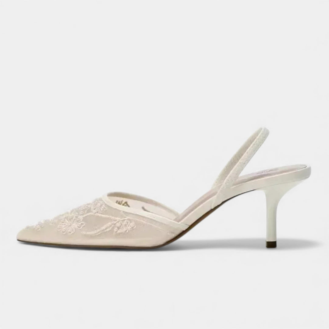 Natalia | Women's Mesh Embroidered Pointed Toe Heels