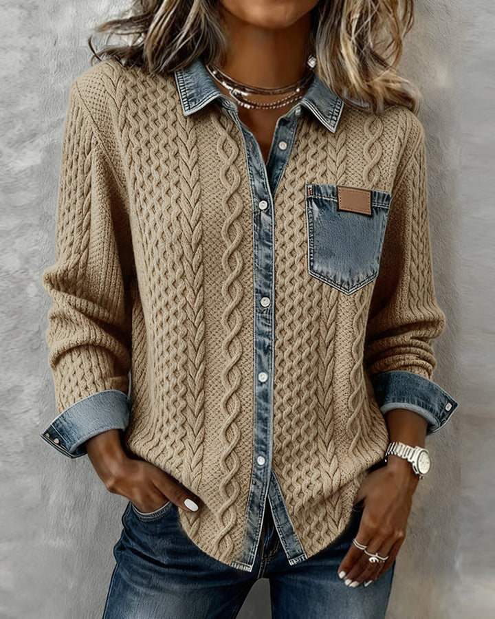Long Sleeve Denim Patchwork Shirt