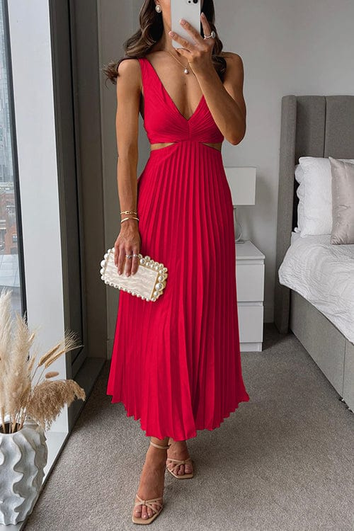 Women's Pleated Satin Midi Dress