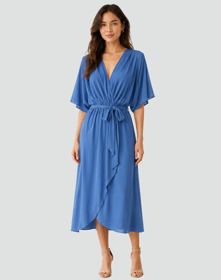 Women's Tie Waist Wrap Midi Dress