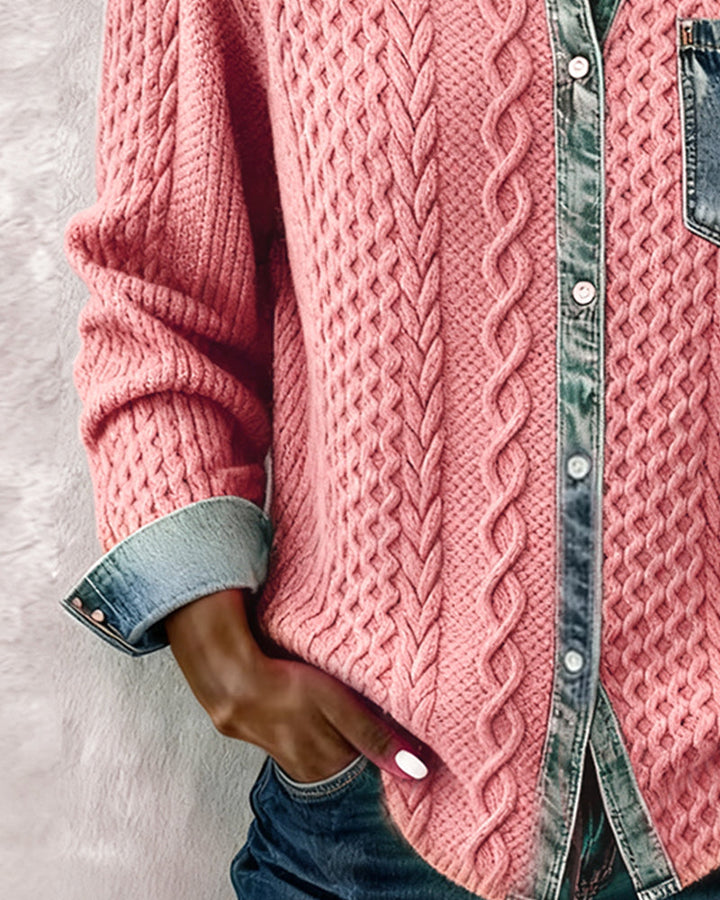 Long Sleeve Denim Patchwork Shirt