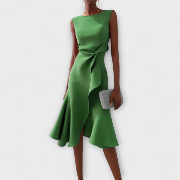 Irena | Asymmetrical Draped Midi Dress
