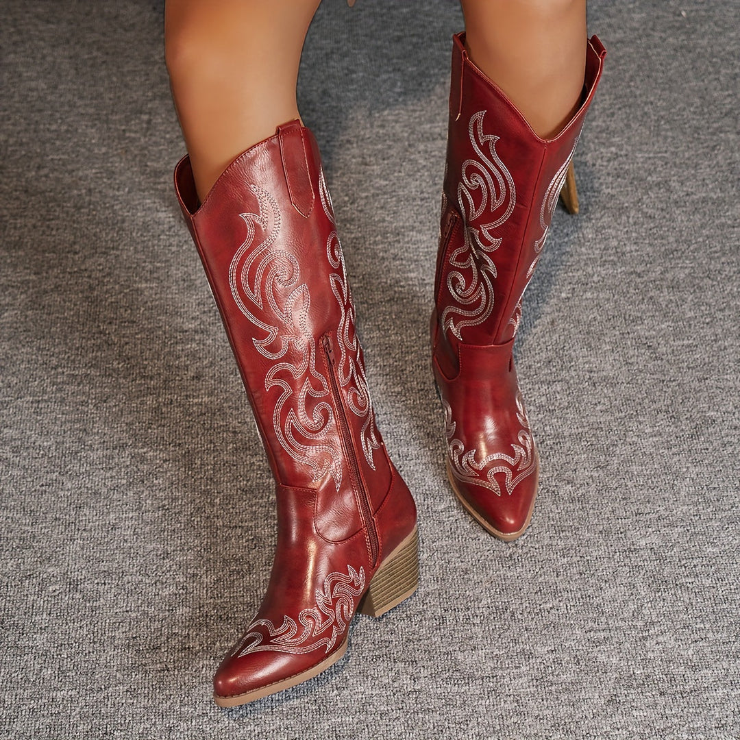 Women's Knee High Cowboy Boots with Block Heel