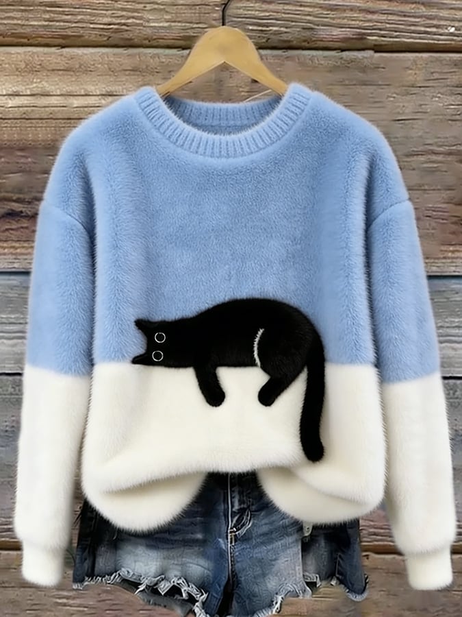 Pull oversize pour femme avec motif chat
