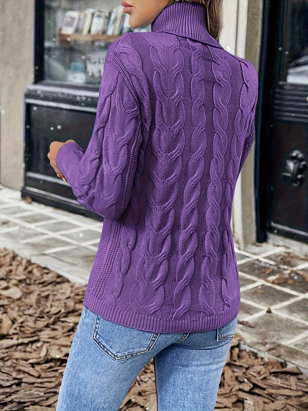 Women's Cable Knit Turtleneck Jumper