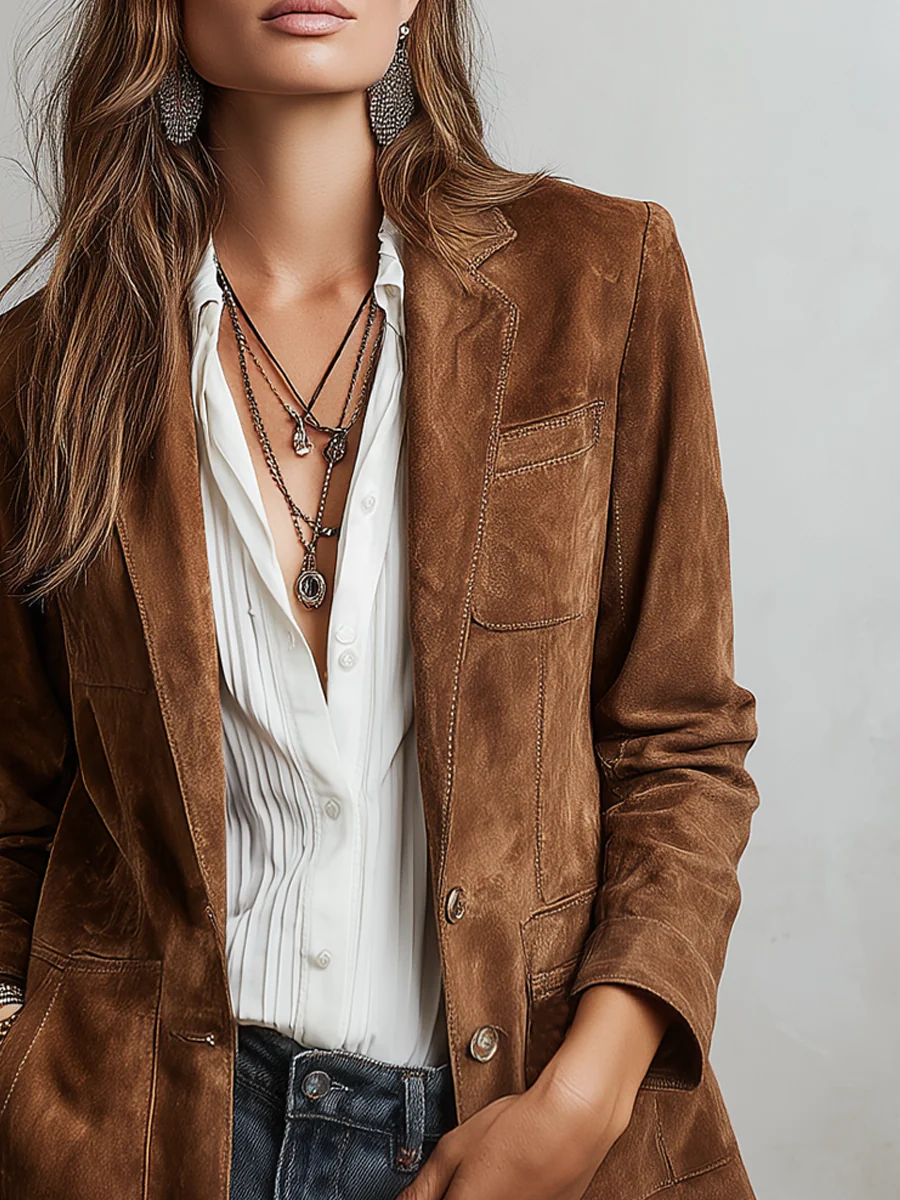 Women's Faux Suede Button Blazer