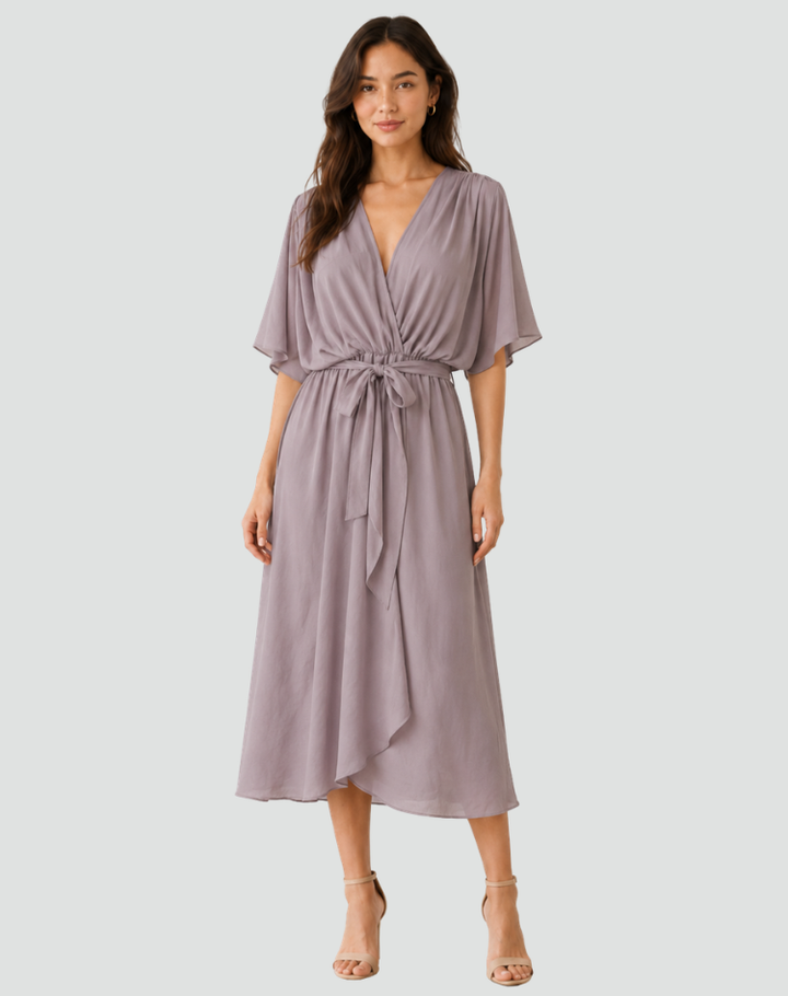 Women's Tie Waist Wrap Midi Dress