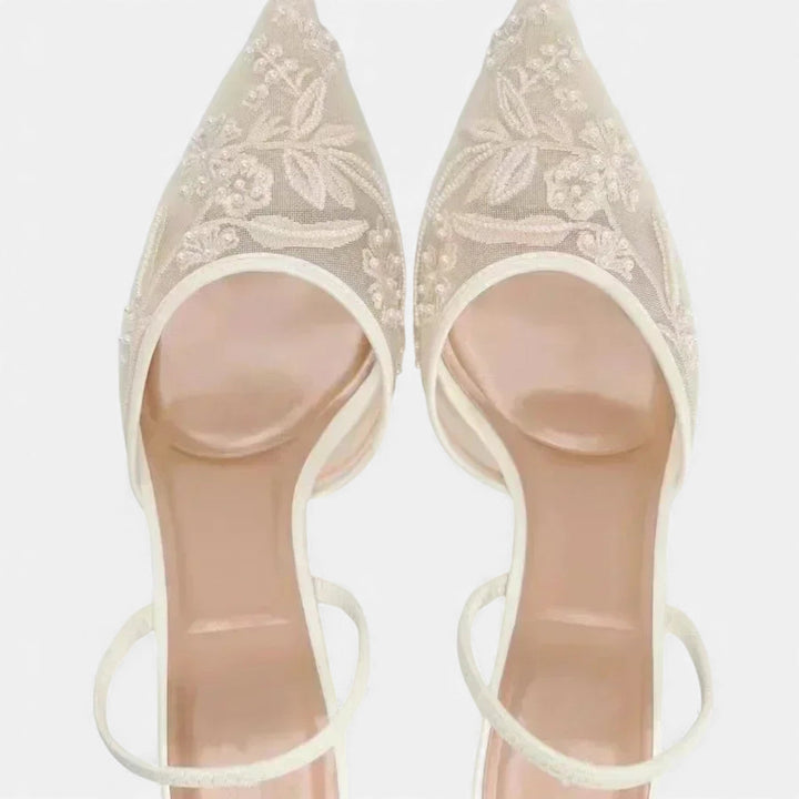 Natalia | Women's Mesh Embroidered Pointed Toe Heels