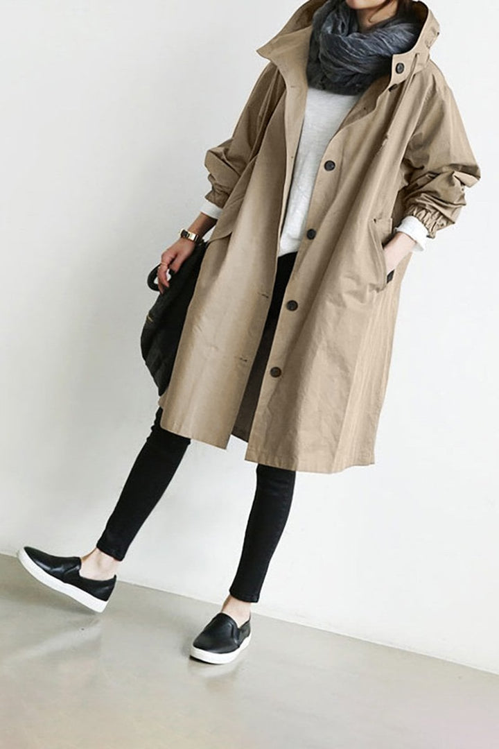 Women's Hooded Jacket with Button Front