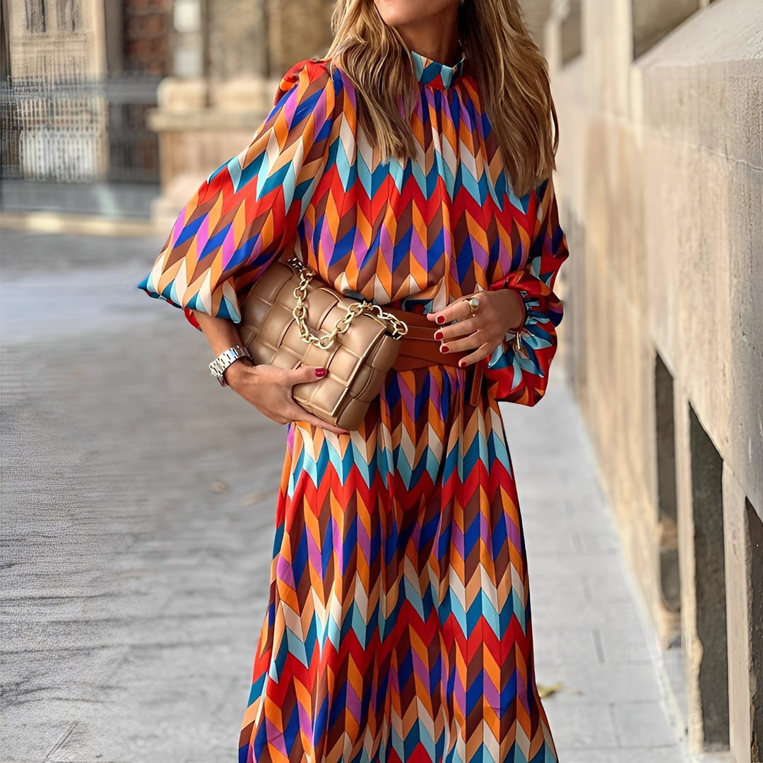 Agnieszka | Women's Midi Dress with Print Belt