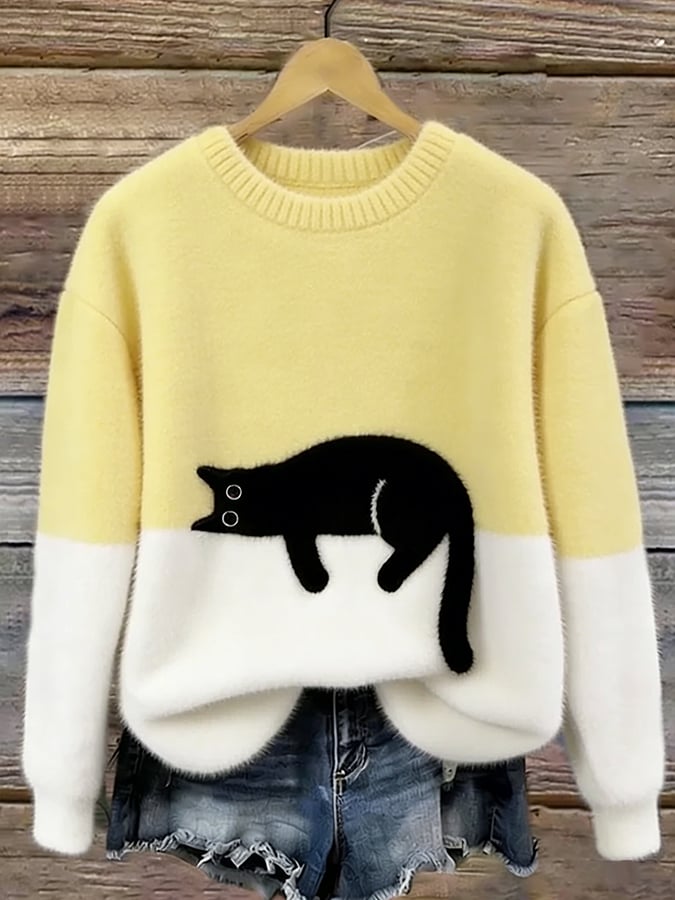 Pull oversize pour femme avec motif chat